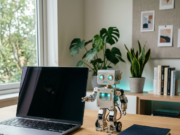 AI for Beginners: A Complete Guide to Using AI in 2026 AI for beginners laptop and small friendly robot on desk