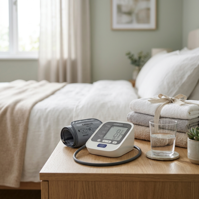 high blood pressure home monitoring blood pressure monitor on table