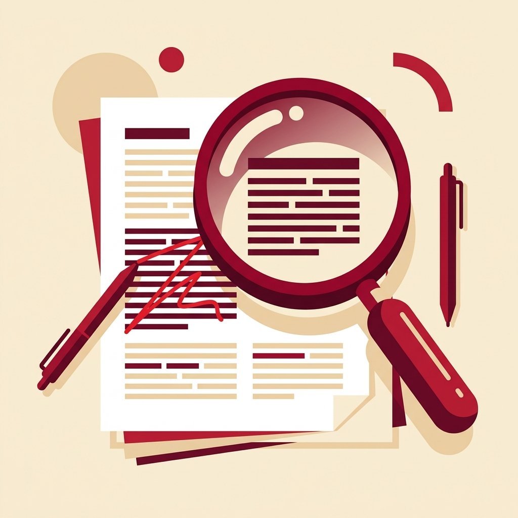 AI writing prompts used for editing: a magnifying glass over a document with an editing pen