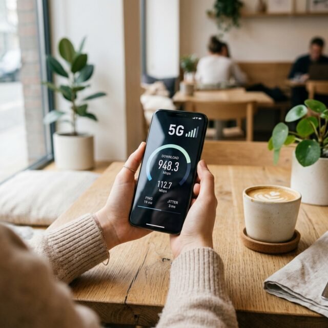 5g-speed-how-fast-is-it-really hero Smartphone showing a fast 5G speed test result