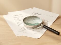Credit Report: How to Check It and Fix Errors Credit report pages with a magnifying glass on a desk