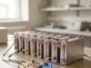 How Batteries Work: The Chemistry Inside Every Cell Row of battery cells on a laboratory bench with a glowing circuit