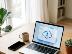 How to Back Up Your Phone: Android and iPhone Step by Step Smartphone beside a laptop with a cloud backup icon