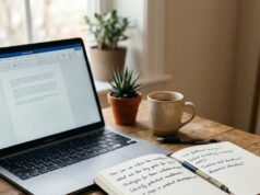 Job Interview Preparation: How to Research, Practise and Answer With Confidence Notebook with interview questions beside a laptop on a desk