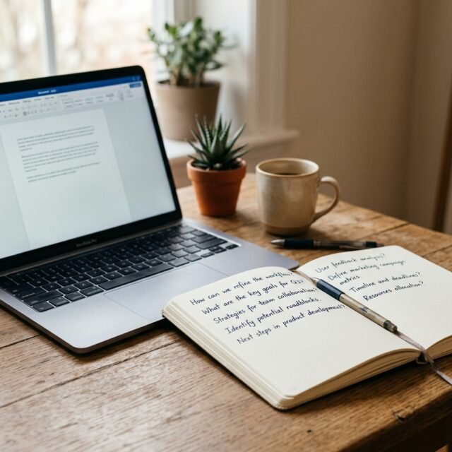 job-interview-preparation-guide hero Notebook with interview questions beside a laptop on a desk