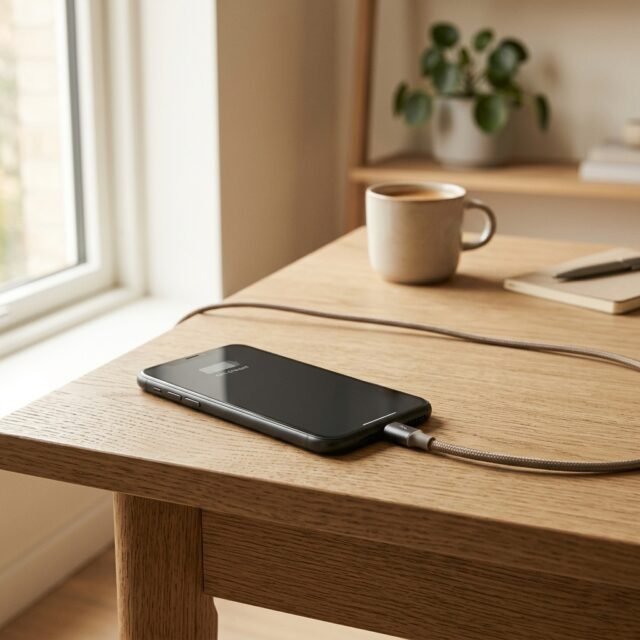 phone-not-charging-fixes hero Smartphone connected to a charger on a desk