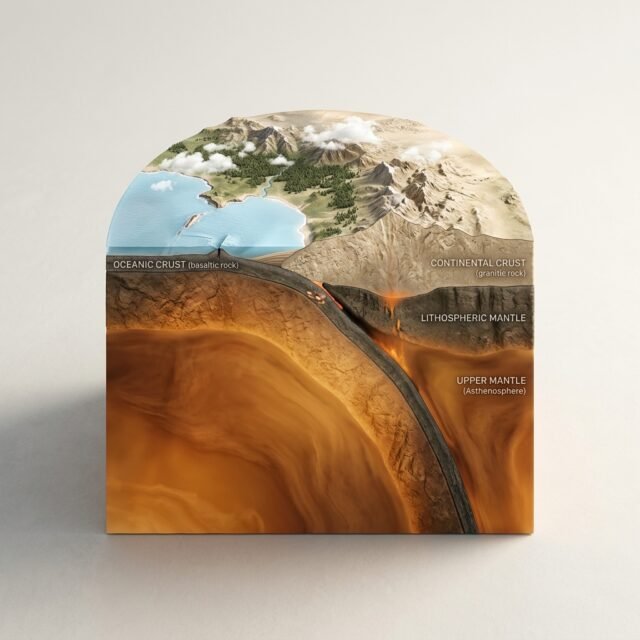 Cross-section of Earth showing tectonic plates and the mantle beneath them