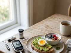 Postprandial Blood Sugar: What Your Level After Eating Means Glucose meter showing a reading beside a plate of food