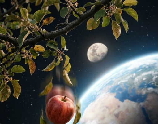 What Is Gravity? How It Works, From Falling Apples to Orbiting Planets Apple falling from a branch with the Earth and Moon in the background
