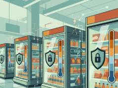 French Supermarket Fridges Hacked: What the Cyber Attack Did French supermarket cyber attack explained: an AI-generated illustration of supermarket fridges with padlock shields and rising thermometers